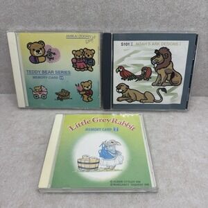 Janome Embroidery Memory Cards Teddy Bear Noah's Ark Little Grey Rabbit VTG 90's